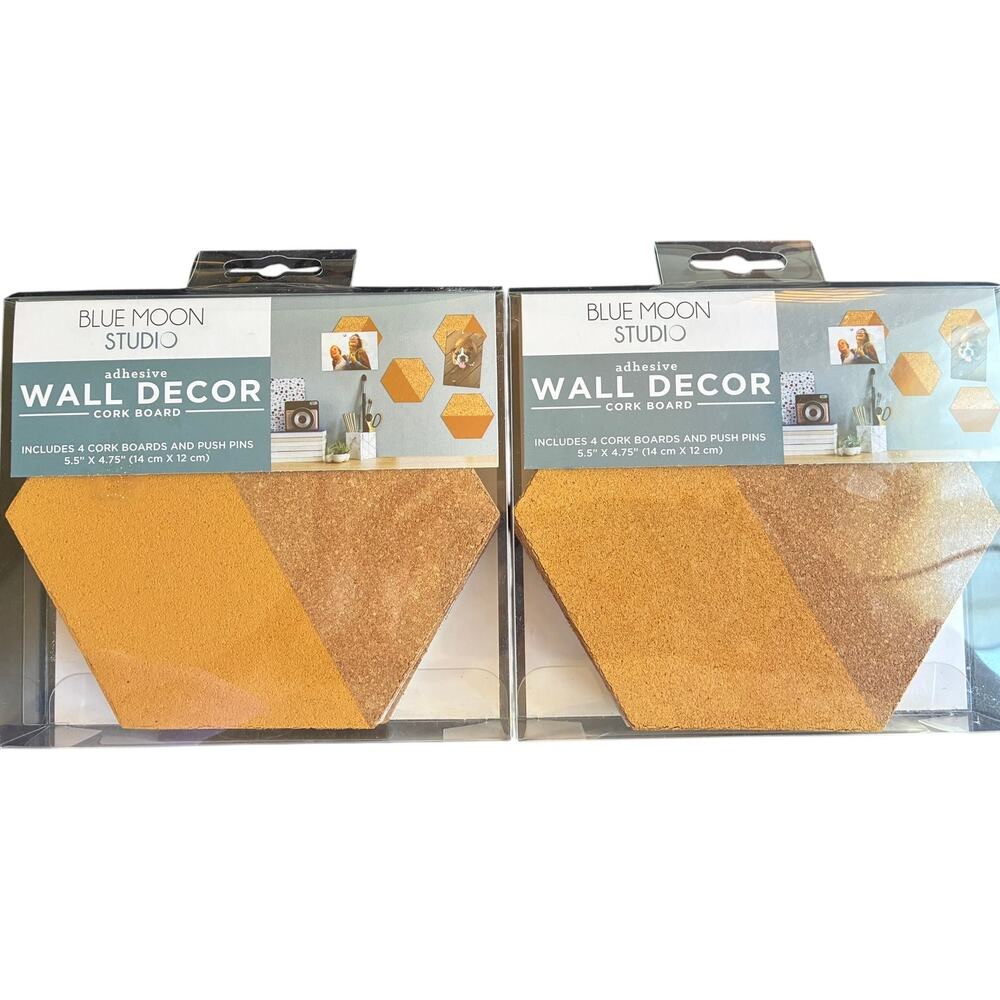 Blue Moon Studio Hexagon Cork Board Wall Decor 2 Packs 8 Boards Push Pins
